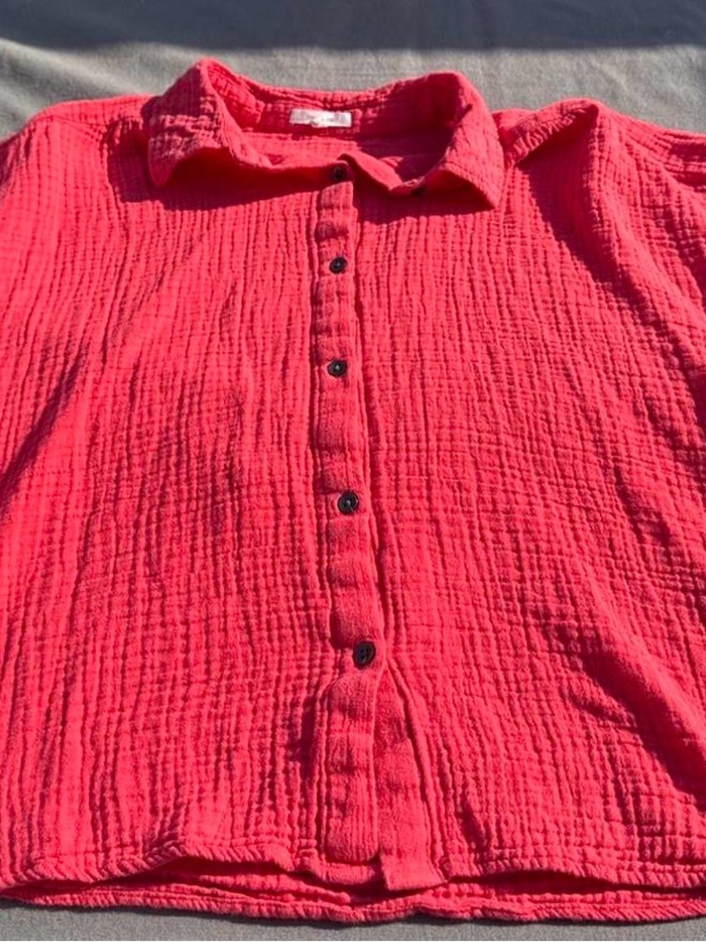Zara Red Button-Front Textured Gauze Shirt